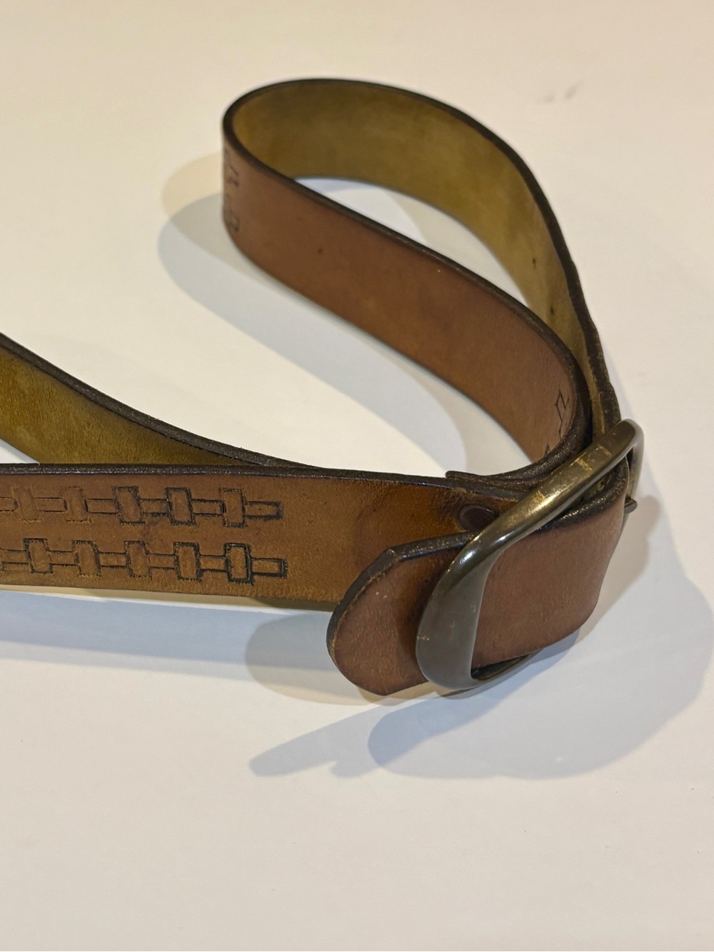 Men's Brown Leather Belt with Brushed Brass Buckle - Picture 2 of 10